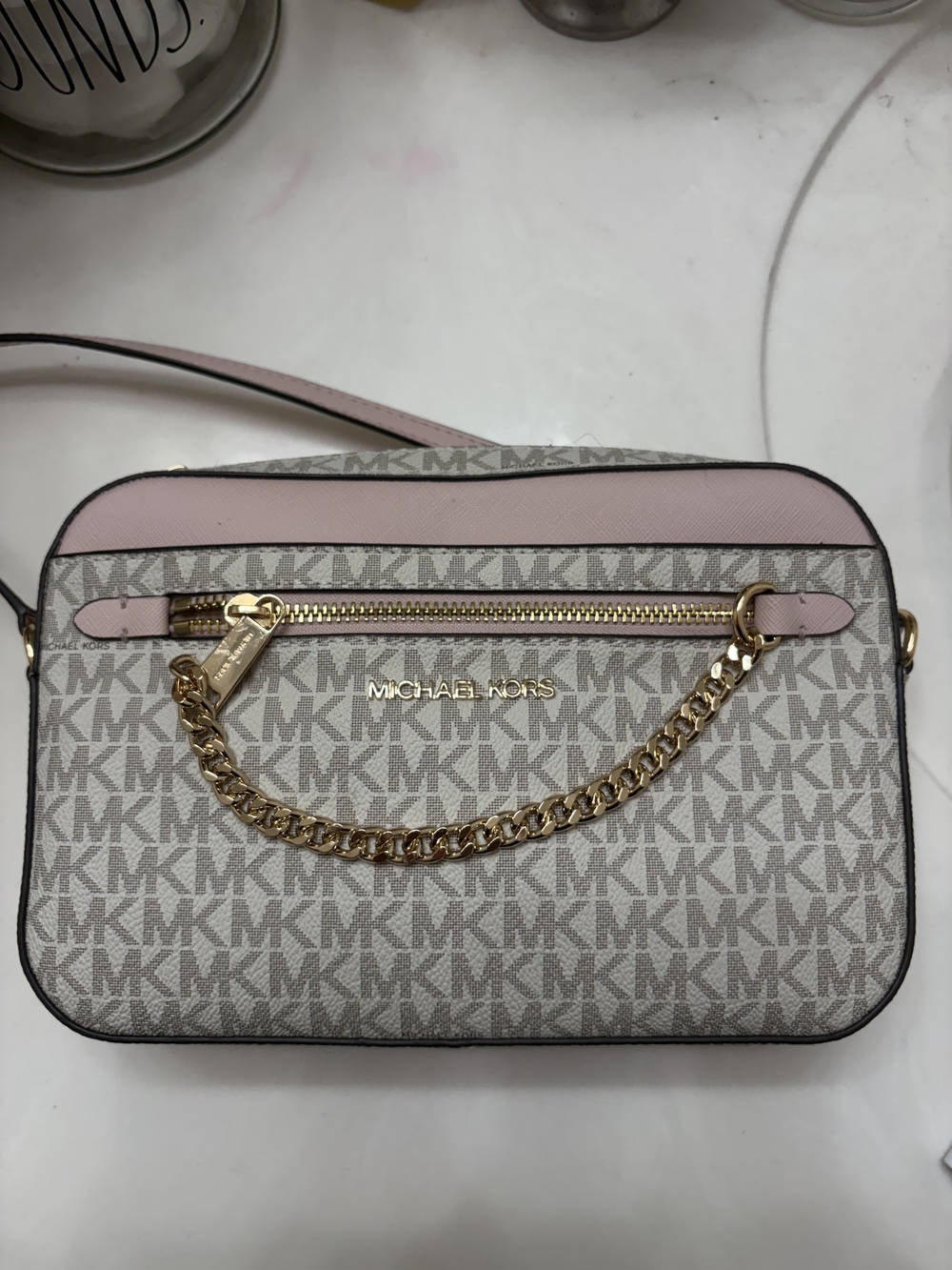Michael Kors Pink and Vanilla Logo Crossbody Bag